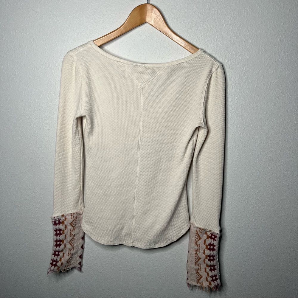 Free People We The Free Cream Waffle Knit Art School Cuff Long Sleeve Thermal - Picture 5 of 12